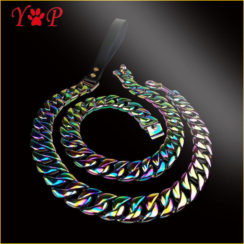 宠物用品不锈钢狗链32宽七彩色狗脖圈牵引绳古巴链猛犬卡斯罗恶霸