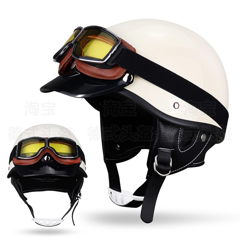 日式复古机车摩托l车警盔头盔男女小盔体哈雷盔半盔四季电动车瓢