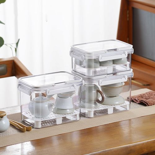 手提便携茶具收纳盒可沥水茶杯酒杯置物架家用多功能带盖储物盒子