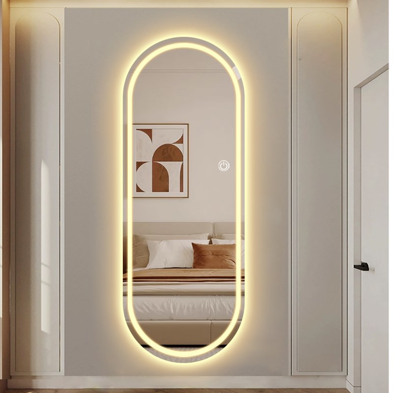 智能带灯led防爆全身镜上墙壁挂穿衣镜无框试衣镜家用异形玄关镜