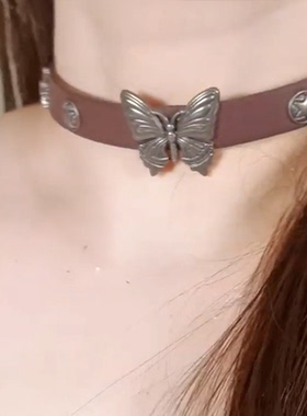 复古甜酷Y2K皮革蝴蝶项圈