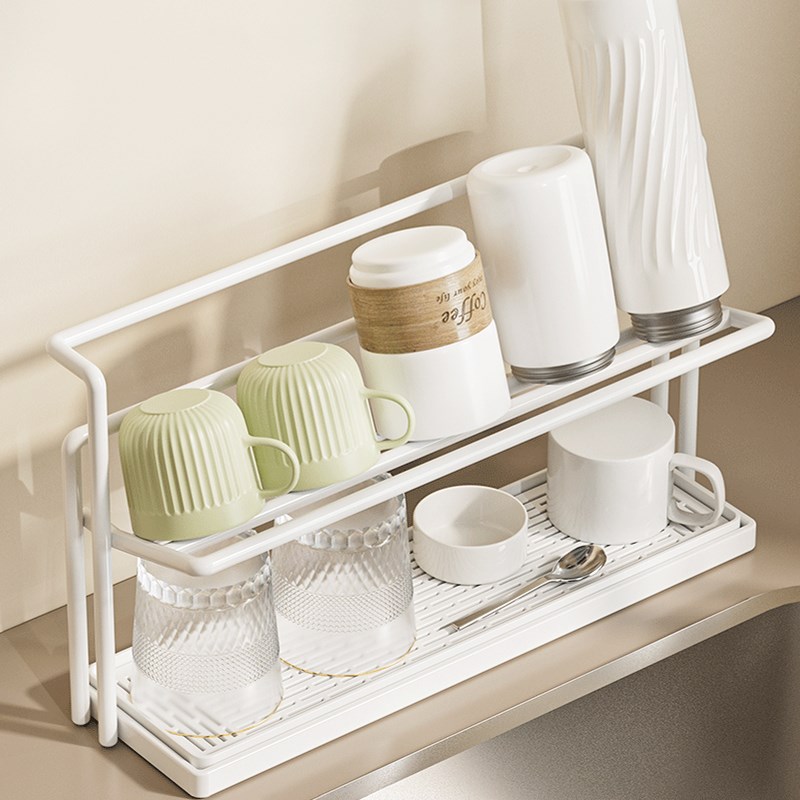 杯子收纳置物架j桌面水杯收纳架餐桌咖啡杯茶杯托盘架双层沥水杯