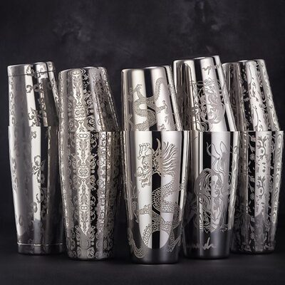 调酒师 专业刻花波士顿摇酒壶 酒吧专用定制款调酒器雪克壶shaker