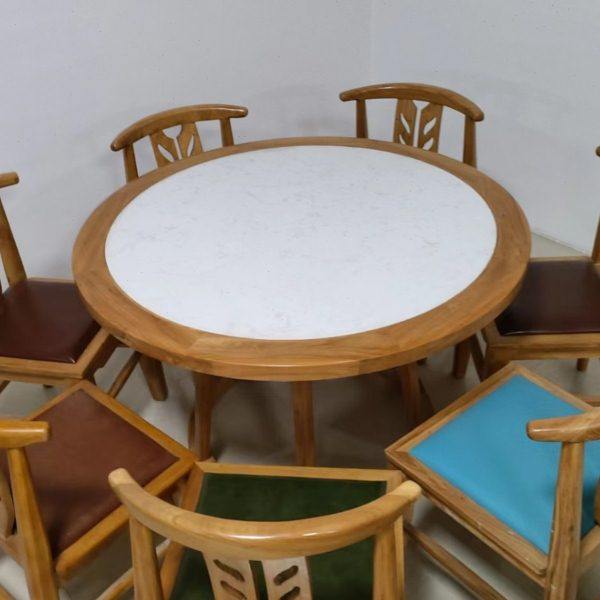 实木岩板圆桌白橡木商用复古白色新中式8人餐桌饭店专用2023新款