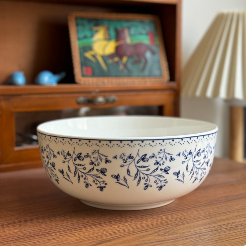 北府 釉下彩繁枝骨瓷大碗直身面C碗汤碗可微波大容量陶瓷大碗家用