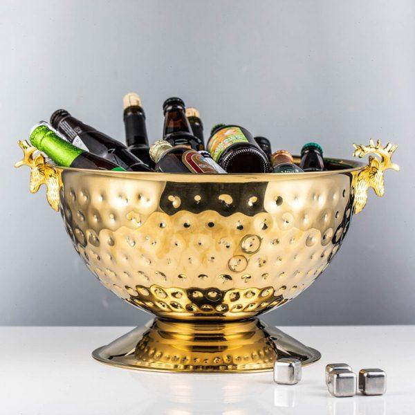 不锈钢大号金色香槟盆酒吧KTV冰酒桶台面装饰冰酒器皿网红冰酒桶