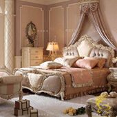 欧式 床床头柜床尾凳定制 新古典家具实木雕花双人布艺法式