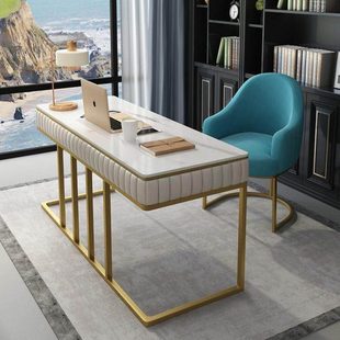 北欧大理石书桌简约轻奢办公桌书房烤漆写字台美容医美咨询接待桌