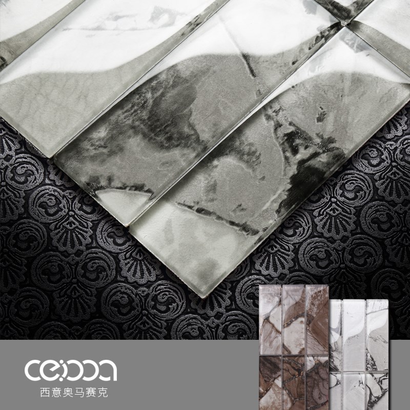 长条乱纹玻璃马赛克瓷砖卫生间浴室餐厅吧台咖啡T店墙砖艺术背景