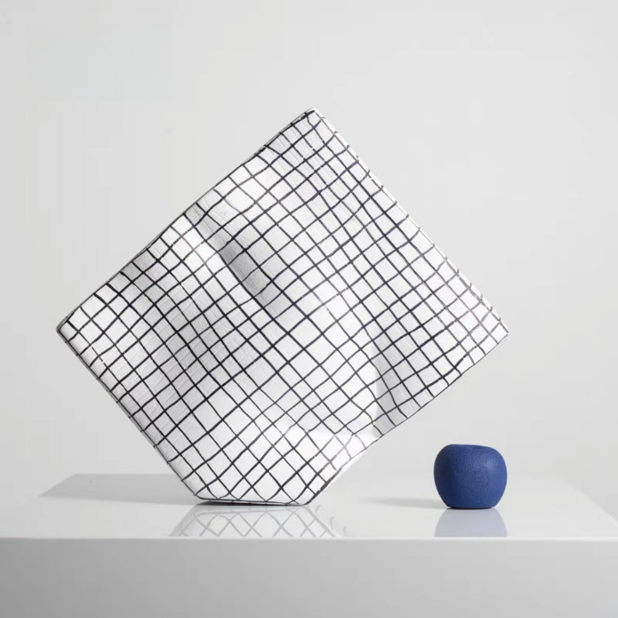 创意手绘网格几何立方体摆件现代简约样板房客厅斗柜桌面装饰摆设