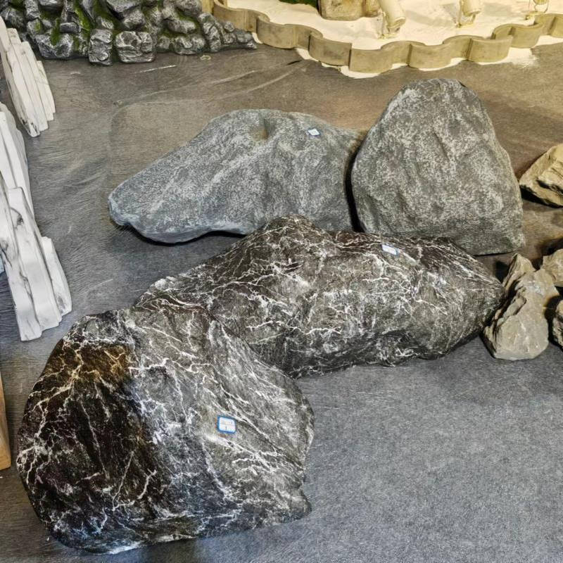 庭院玻璃钢仿真石头 室内软装装饰假山石微景观造景 黑山石鹅卵石