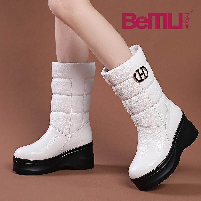 雪地靴东北秋冬零下40度防水防滑真皮厚底中筒加绒加厚保暖大棉鞋