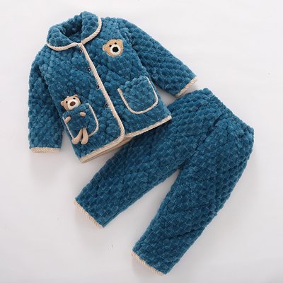 冬季儿童夹棉睡衣男童三层加厚款法兰绒女童男孩宝宝珊瑚绒家居服