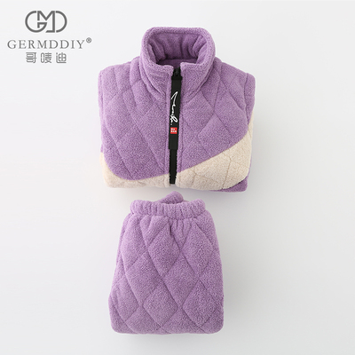 女童冬季睡衣三层夹棉法兰绒保暖珊瑚绒加绒加厚中大童棉袄家居服