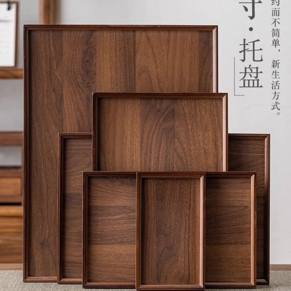 商用胡桃色功夫茶道放茶水杯盘竹木质长方形干泡茶具早餐托盘