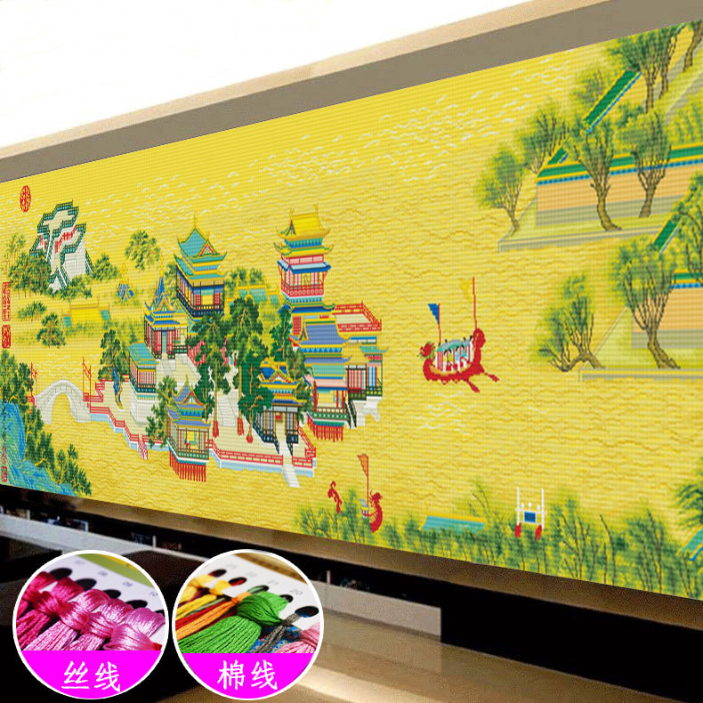 2023新款十字绣清明上河图金明池客厅线绣传世国画风景古绢自己绣