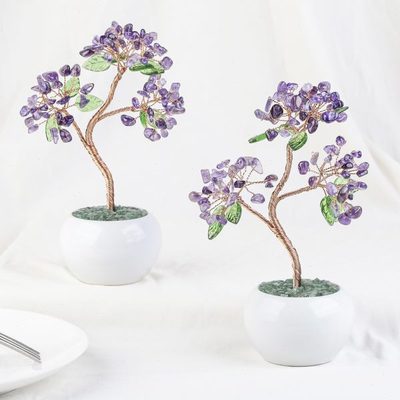 捷克玻璃叶子水晶碎石发财树配陶瓷花盆底座创意工艺品水晶树摆件