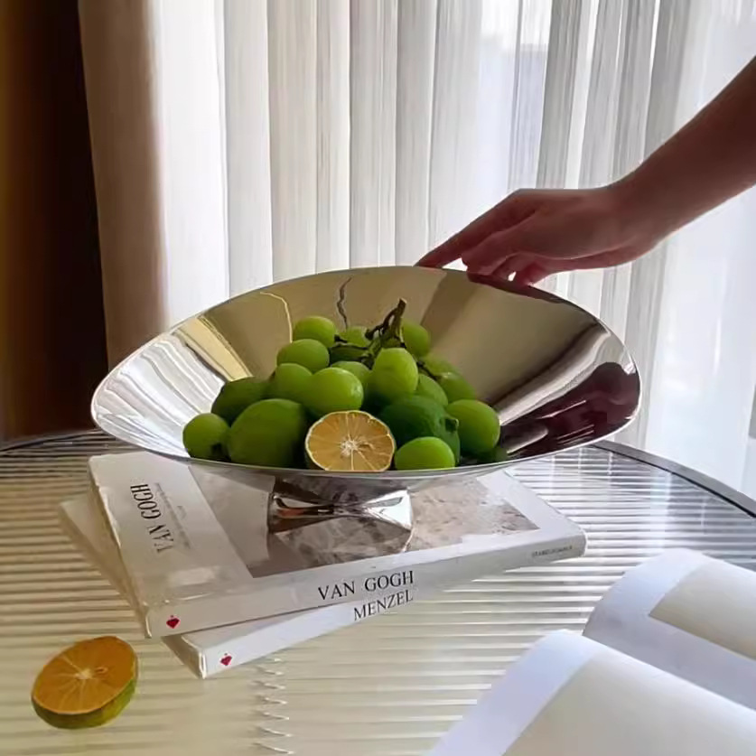 现代轻奢304不锈钢KTV水果盘家居酒店桌面茶几收纳托盘装饰品摆件