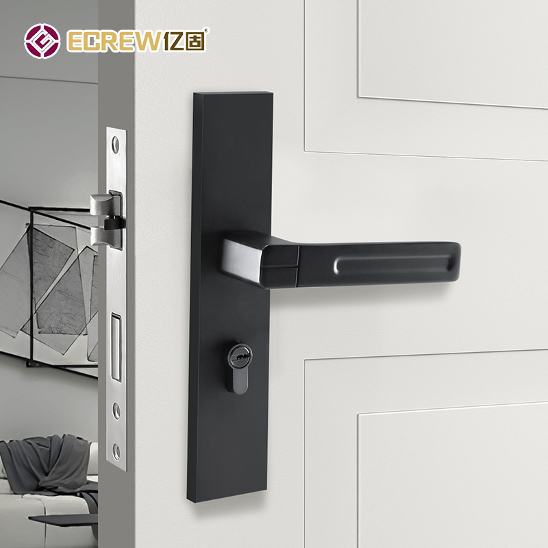 亿固新款房门锁加厚静音卧室锁具木门黑色执手锁网红款门锁灰色