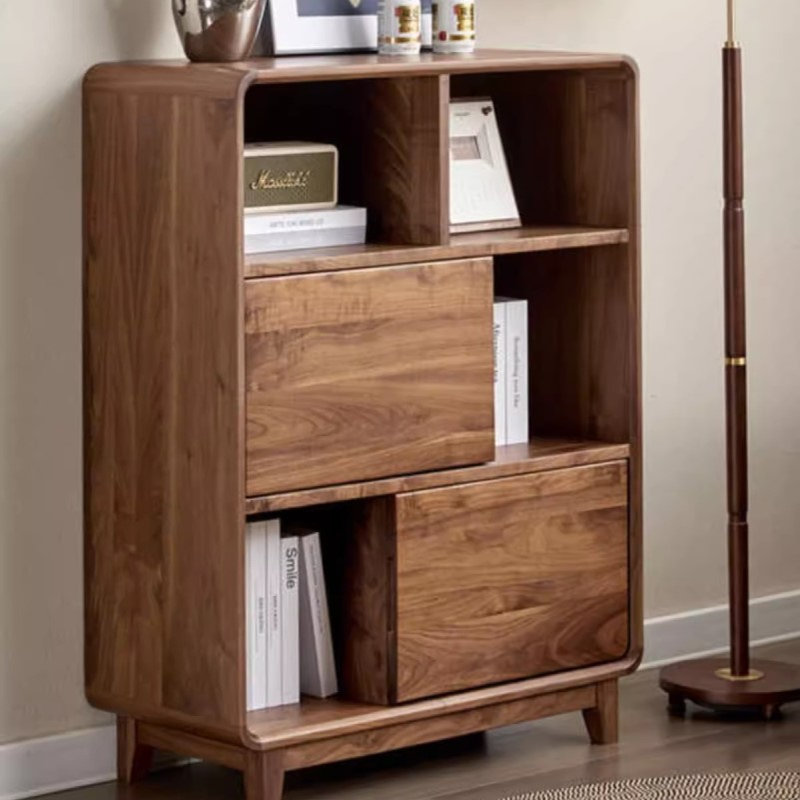 全实木黑胡桃木沙发边柜矮书柜书架樱桃木原木餐边柜储物收纳柜