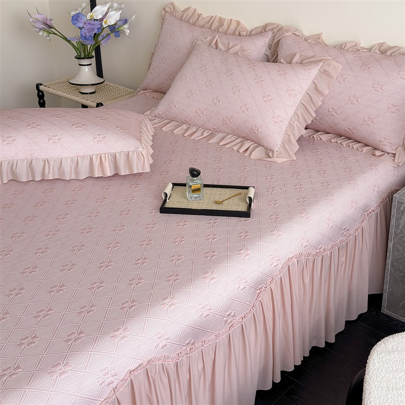 床裙款冰丝凉席三件套夏天公主风冰豆豆空调席床罩可机洗2025新款