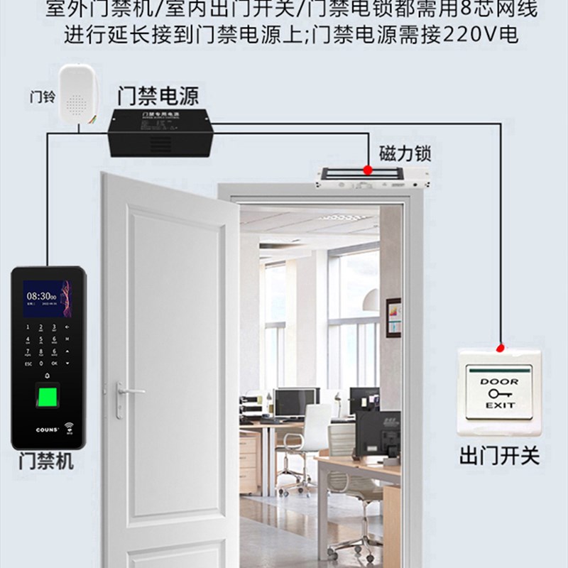 高优指纹考勤门禁一体机套装玻璃门防火门系统控制器密码锁F373U