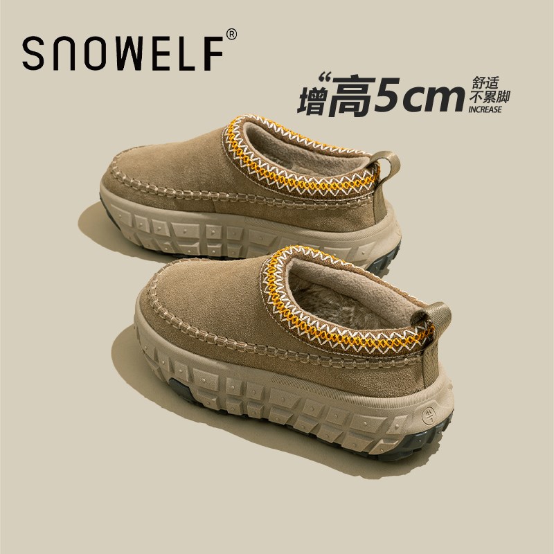 黑色抗寒厚底勃肯鞋女2024冬季新款保暖防滑加绒加厚一脚蹬懒人鞋