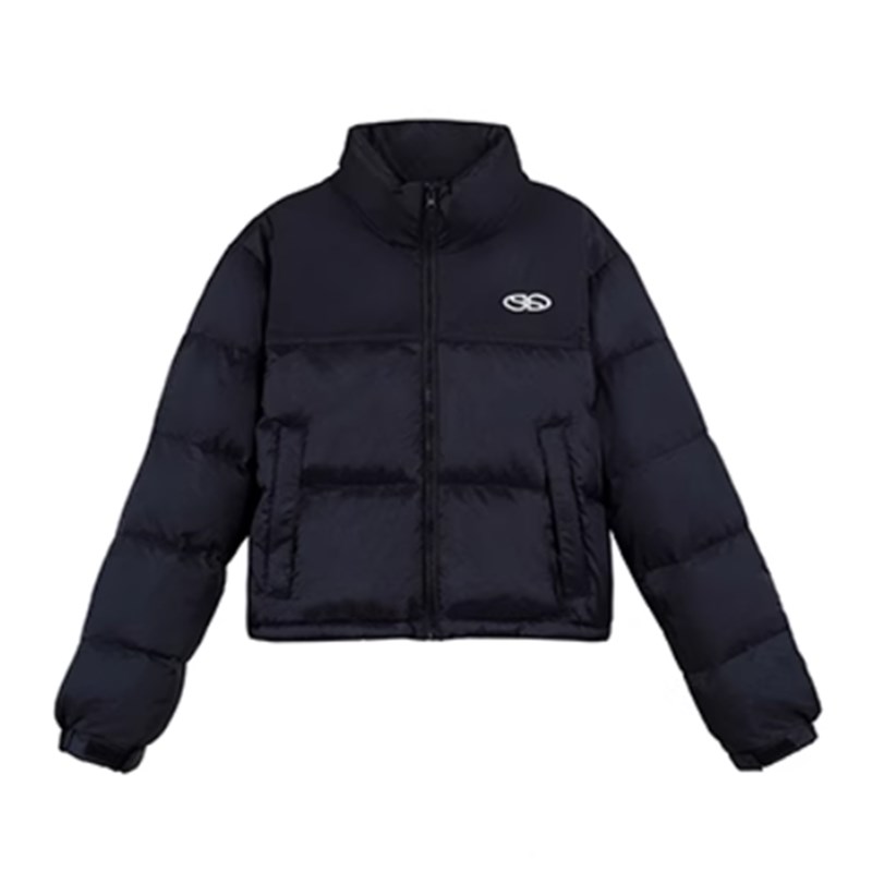 美式潮牌黑色短款立领羽绒服女2024冬装新款小个子加厚白鸭绒外套