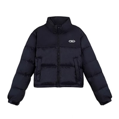 美式潮牌黑色短款立领羽绒服女2024冬装新款小个子加厚白鸭绒外套