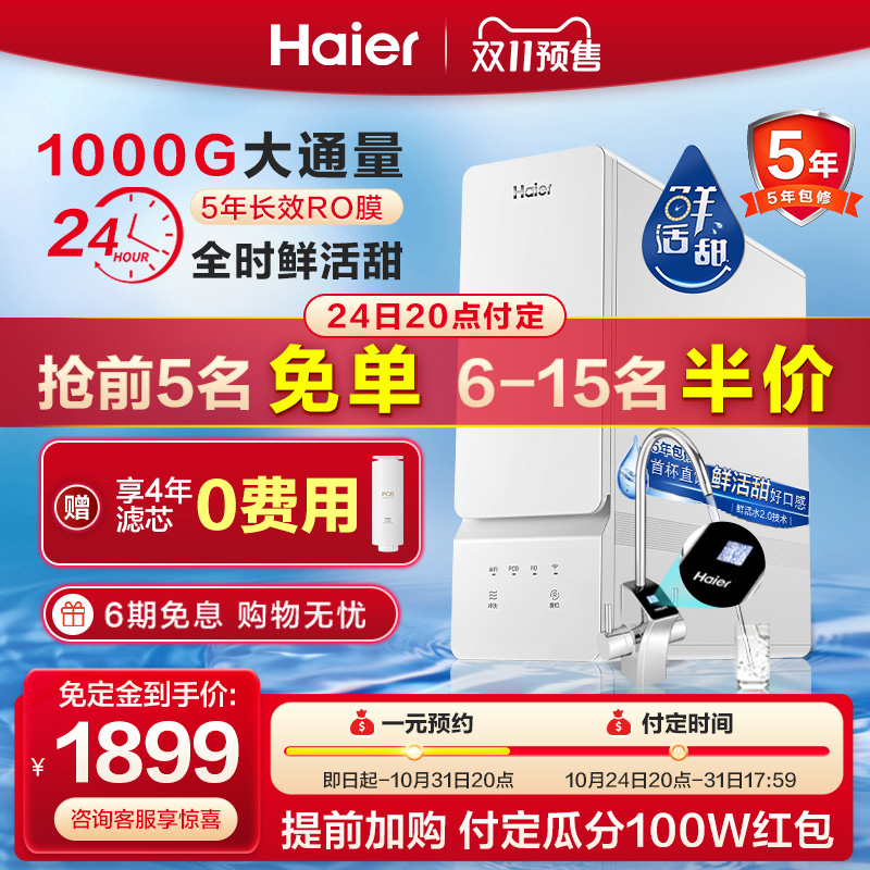 海尔净水器家用直饮过滤器厨房滤芯RO反渗透1000G净水机10H99