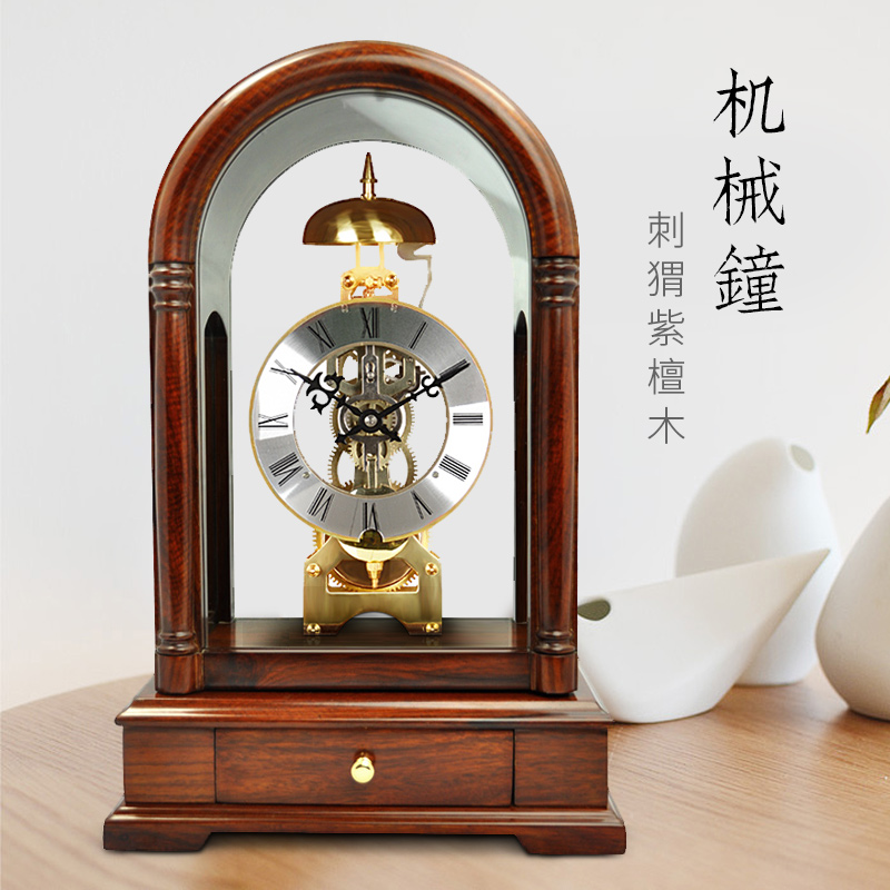 纯铜机芯机械座钟客厅老式实木打点报时摆钟上弦链发条复古座钟表