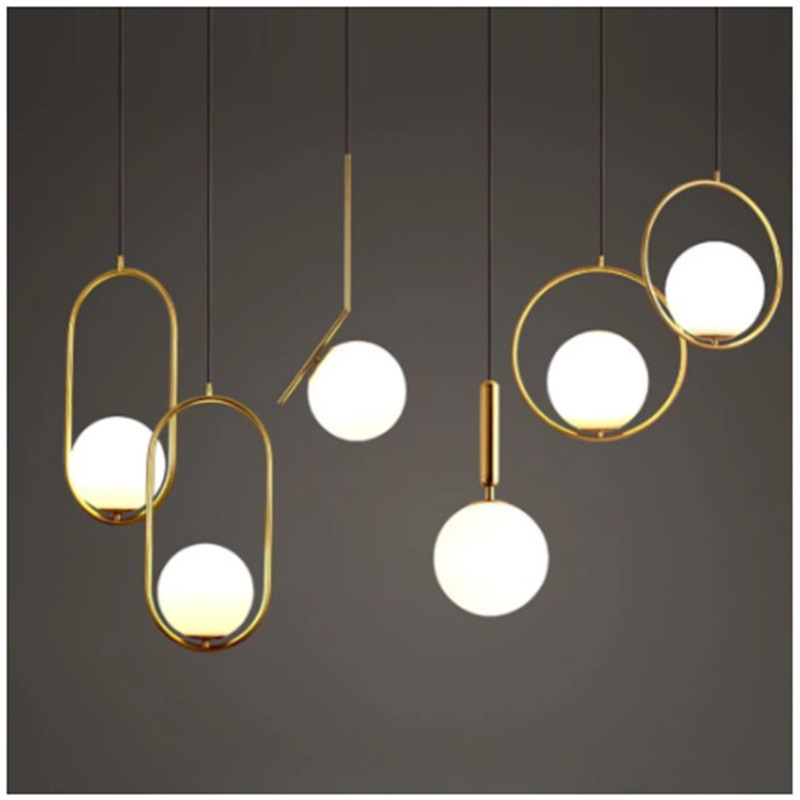 北欧简约餐厅吧台床头橱窗灯具创意个性黄铜色单头金色小吊灯