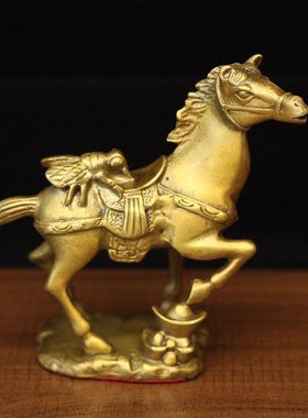 纯铜生肖马桌面小摆件苍蝇谐音常赢马上赢吉祥祝福书房客厅摆设品