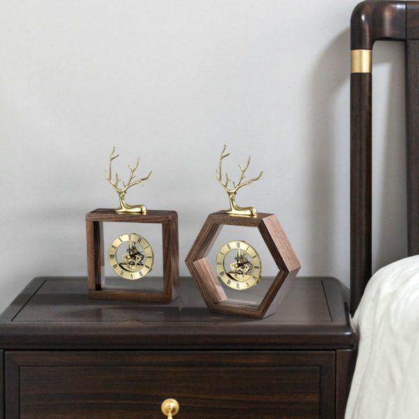 北欧轻奢纯铜胡桃木麋鹿座钟样板间摆件客厅书房卧室装饰桌面摆设,家居饰品,座钟,淘宝优惠券,粉丝福利购,淘宝优惠卷