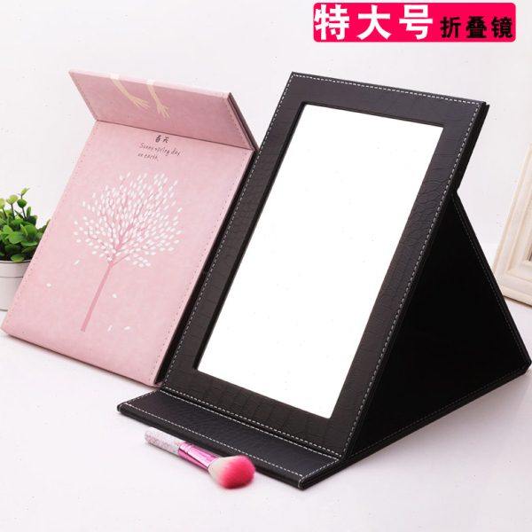 特大PU高清化妆镜折叠镜子台式美容梳妆学生宿舍书桌面大号公主镜