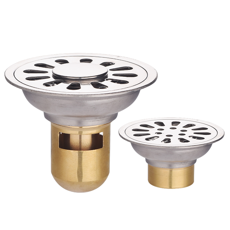 正304不锈钢防臭地漏卫生间9cm亮光铜G芯圆形洗衣机两用40管50管