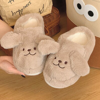 线条小狗棉拖鞋女秋冬季男女情侣新款外穿居家防滑保暖月子鞋假日