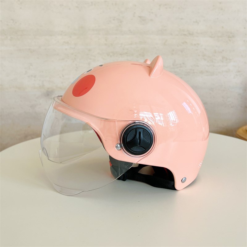 粉色小猪童款电动车头盔可爱x儿童卡通安全帽男女款电瓶车摩托半