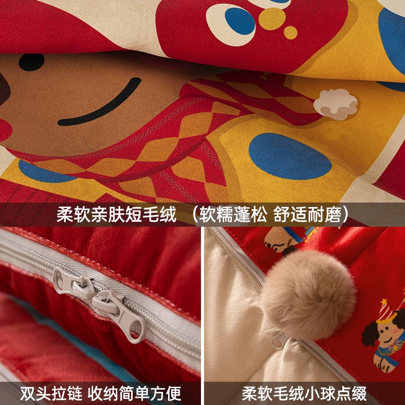 小狗麦琪圣诞新年红色抱枕被子两用加厚枕头被空调折叠毯子二合一