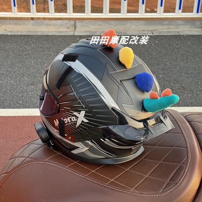 机车头盔装饰玩偶小恐龙s魔术贴猫耳朵犄角电动车头盔快拆贴配饰