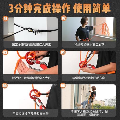 高楼逃生绳子消防应急包家用高层缓降器地震火灾装备高空安全套装