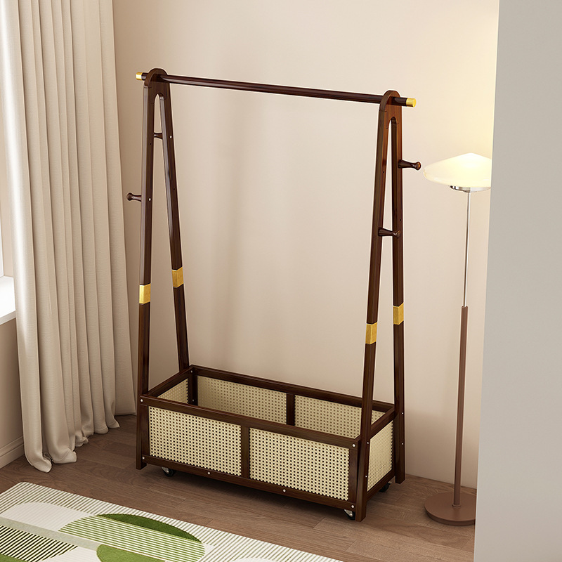 落地挂衣架卧室简约现代可移动日式仿藤编收纳奶油风家用衣帽架子