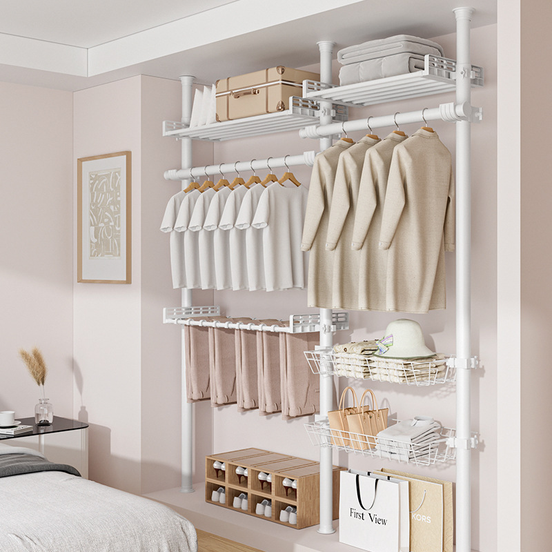 加厚顶天立地晾衣架落地卧室内窗户阳台伸缩折叠置衣杆凉晒衣帽架