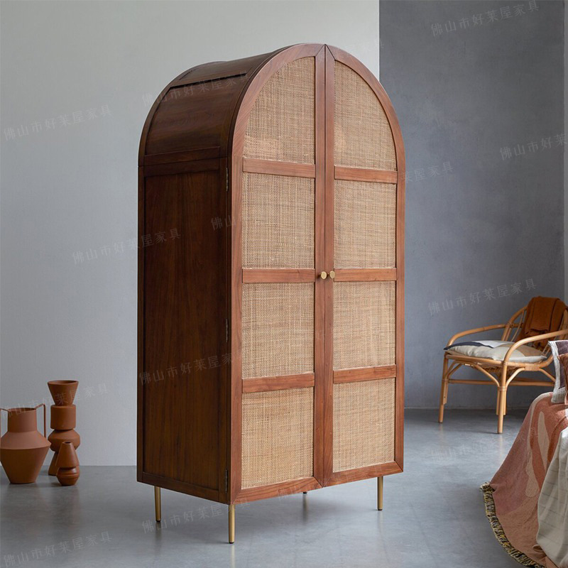 北欧民宿白蜡木实木衣柜衣橱卧室藤编储物柜收纳简约双门单门抽屉