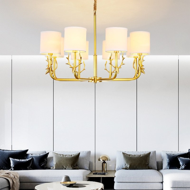 轻奢布罩吊灯金色美式客厅灯现代简约大厅欧式别墅灯具酒店大吊灯
