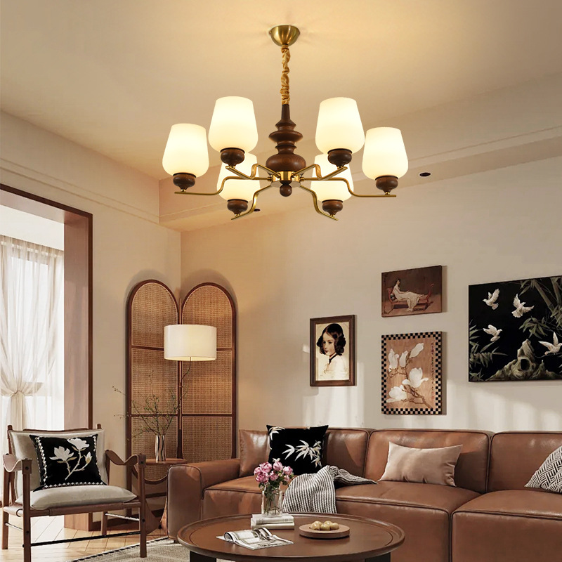 法式复古风吊灯中古橘色吊灯高级感设计师款艺术灯具大气卧室灯