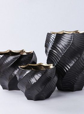 现代简约售楼处样板房客厅电视柜干花插摆设玄关黑色白色花瓶摆件