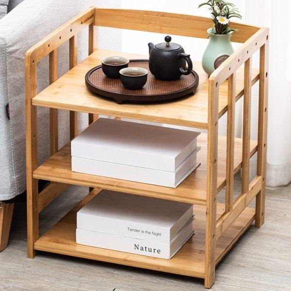 楠竹床头柜置物架沙发边几简约现代新中式实木落地家用卧室床边柜