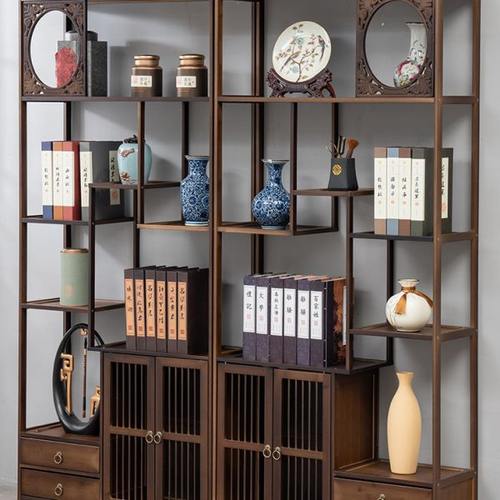 新中式博古架茶架展示架实木客厅多宝阁茶具茶叶收纳茶柜置物架子