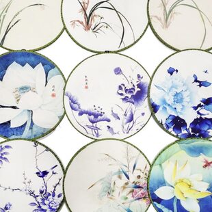 青花瓷古风工艺舞蹈团扇兰花桃花正圆扇子双面古典旗袍走秀表演扇